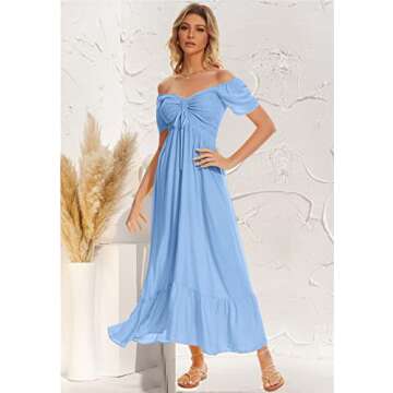 Sanmuzi 2025 Summer Casual Smocked Maxi Dress Short Sleeve Tiered Elastic Waist Flowy Boho Beach A Line Dress