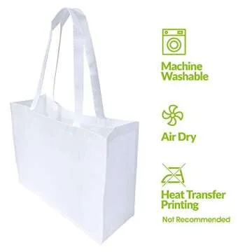 ZENPAC Large White Gift Bags with Handles, Reusable Cloth, Shopping Totes for Small Business, Boutiques, Retail, Wedding, Favor, Bulk, 16x6x12 12 Pack