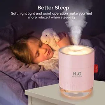 Portable Mini Humidifier, 500ml Small Cool Mist Humidifier, USB Personal Desktop Humidifier for Baby Bedroom Travel Office Home, Auto Shut-Off, 2 Mist Modes, Super Quiet (Pink)