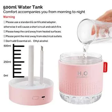 Portable Mini Humidifier, 500ml Small Cool Mist Humidifier, USB Personal Desktop Humidifier for Baby Bedroom Travel Office Home, Auto Shut-Off, 2 Mist Modes, Super Quiet (Pink)