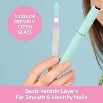 Bona Fide Beauty Czech Glass Nail File with Case, Pastel Green Violet Premium Crystal Nail File for ...