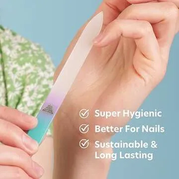 Bona Fide Beauty Czech Glass Nail File with Case, Pastel Green Violet Premium Crystal Nail File for Natural Nails