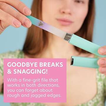 Bona Fide Beauty Czech Glass Nail File with Case, Pastel Green Violet Premium Crystal Nail File for Natural Nails