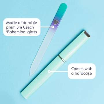 Bona Fide Beauty Czech Glass Nail File with Case, Pastel Green Violet Premium Crystal Nail File for Natural Nails