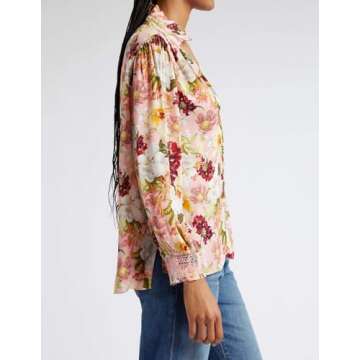 Womens Fall Tops Floral Top Printed Long Sleeve Shirts for Women V Neck Women Top Fall Clothing for Women 2023 Cardigan for Women Pink