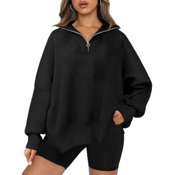 LILLUSORY Women's 2024 Fall Oversized Zipper Sweater - Chic & Cozy