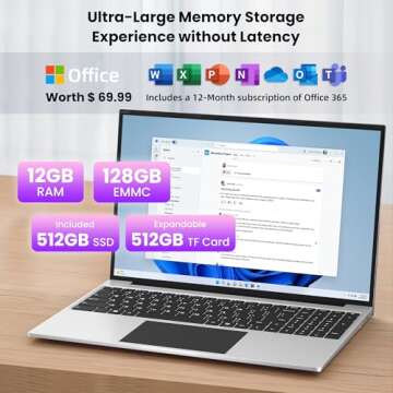 Jumper 16 Inch Laptop Computer - 12GB RAM, 640GB Storage, 5305U Processor, 1200p IPS Display