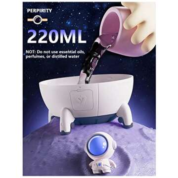 PERPURITY Mini Portable Humidifier, Cool Mist Humidifiers 220ML, USB Desktop Small Humidifier with Auto Shut Off, Colorful Night Lights, Quiet Humidifier for Bedroom Baby Plants Kids Home Travel.