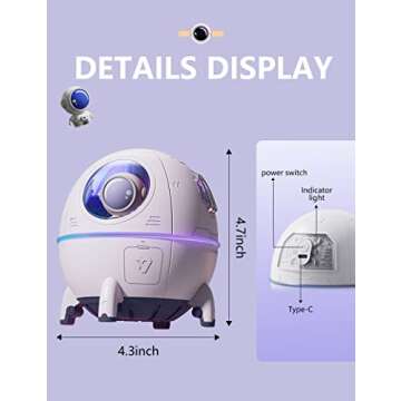 PERPURITY Mini Portable Humidifier, Cool Mist Humidifiers 220ML, USB Desktop Small Humidifier with Auto Shut Off, Colorful Night Lights, Quiet Humidifier for Bedroom Baby Plants Kids Home Travel.