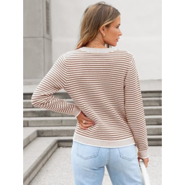 ANRABESS Women's Striped Cardigan Sweaters Casual Long Sleeve Open Front Button Down Knit Cropped Jackets Fall Coat Outerwear Small