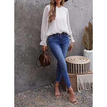 Sidefeel Womens Round Neck Short Sleeve Blouse Chiffon Swiss Dot Shirt Tops