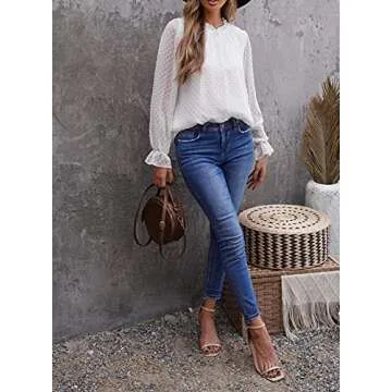 Stylish Sidefeel Women's Chiffon Swiss Dot Blouse