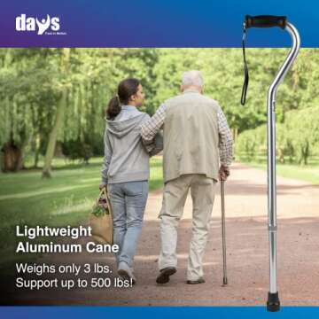 Days Standard Bariatric Offset Cane with Adjustable Height for Tall Users, Heavy Duty Support, Light...