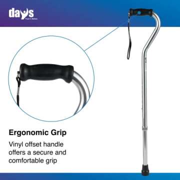 Days Bariatric Offset Cane - Tall Adjustable Mobility Aid