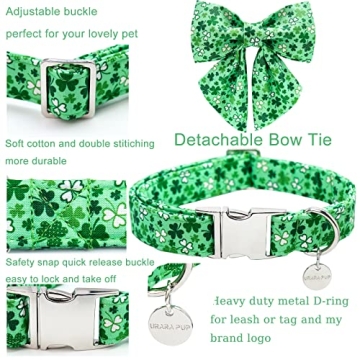 UP URARA PUP St. Patrick's Dog Collar with Bow Tie - Lucky Shamrock Design