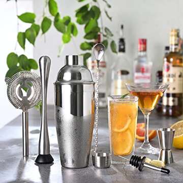 ETENS Cocktail Shaker Set Stainless Steel & Bar Set, Bartender Kit Mixology Drink Mixer, Bartending ...