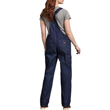 Dickies Women's Denim Bib Overall, Durable Comfort in Dark Indigo Black