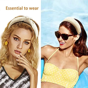 3 Pieces Straw Boho Wide Knotted Fashion Hair Accessories - Beach Twist Hoop Headbands for Women, Lafite