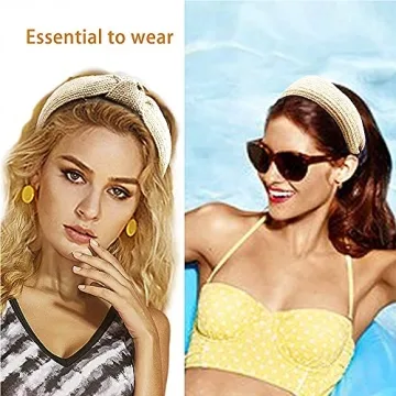 3 Pieces Straw Boho Wide Knotted Fashion Hair Accessories - Beach Twist Hoop Headbands for Women, Lafite