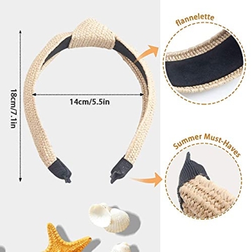 3 Pieces Straw Boho Wide Knotted Fashion Hair Accessories - Beach Twist Hoop Headbands for Women, Lafite