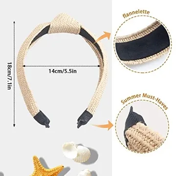 3 Pieces Straw Boho Wide Knotted Fashion Hair Accessories - Beach Twist Hoop Headbands for Women, Lafite