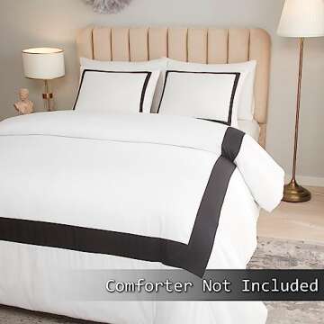 OSVINO Hotel Duvet Cover Set King Size 3Pcs Microfiber Black Line Pattern Bedding Collection Ultra S...