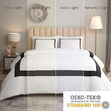 OSVINO Hotel Duvet Cover Set King Size 3Pcs Microfiber Black Line Pattern Bedding Collection Ultra Soft Breathable Duvet Cover with Pillowcases