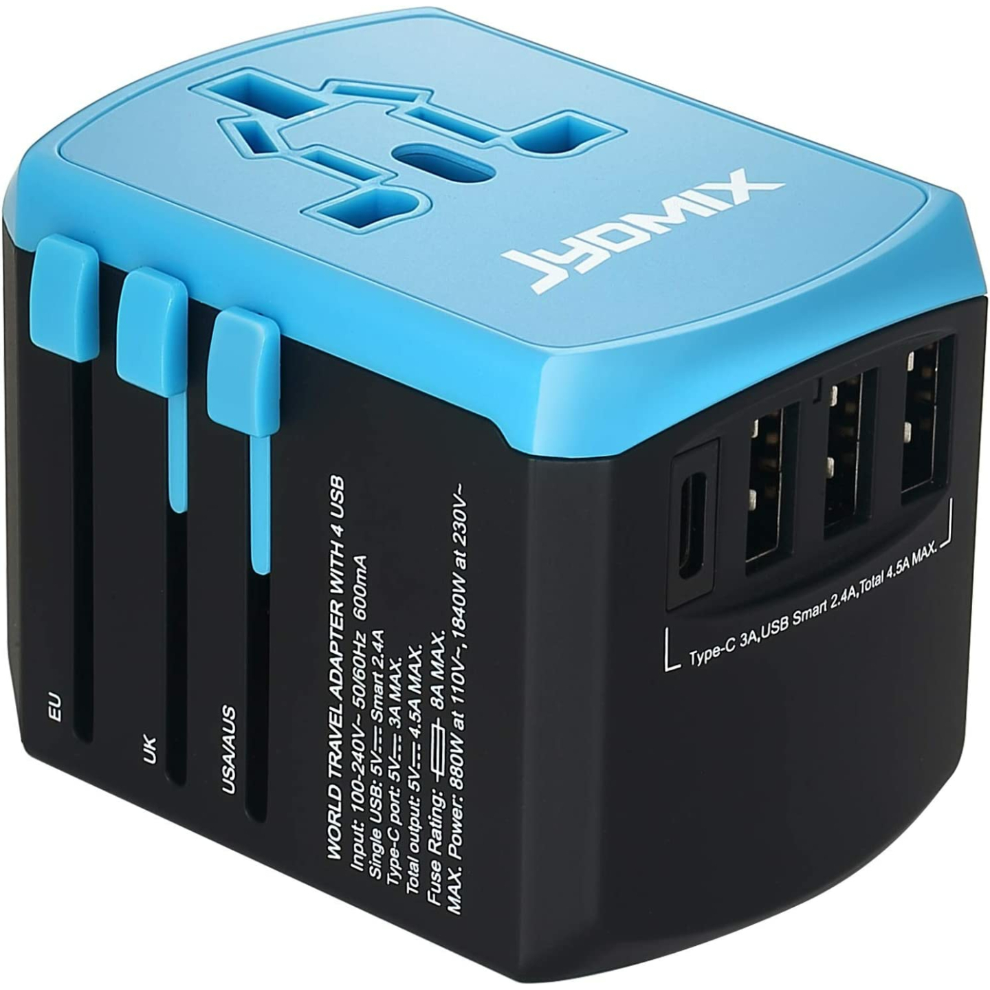 Universal USB Travel Adapter with 3 Ports & Type-C