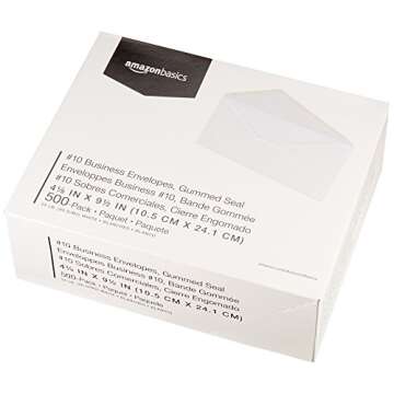 Amazon Basics #10 Business Letter Envelopes with Gummed Seal, 500-Pack, No Tint