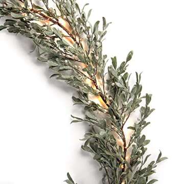LampLust Lighted Garland Battery Operated, 6 Ft Frosted Mistletoe with Pearl Beads, 100 LED Lights & Timer, Spring Garland for Mantle All Year Round, Farmhouse Dining Table Decor, Spring Table Decor