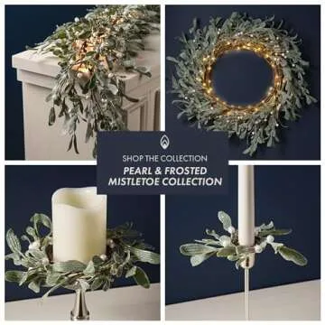 LampLust Lighted Garland Battery Operated, 6 Ft Frosted Mistletoe with Pearl Beads, 100 LED Lights & Timer, Spring Garland for Mantle All Year Round, Farmhouse Dining Table Decor, Spring Table Decor
