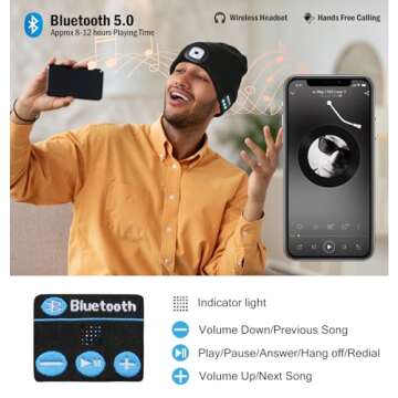 CENSGO Bluetooth Beanie with The Light, Unique Tech Gifts for Men Husband Him Teen, Wireless Headpho...