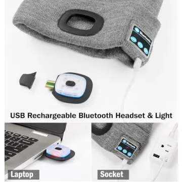 CENSGO Bluetooth Beanie with The Light, Unique Tech Gifts for Men Husband Him Teen, Wireless Headphones for Fishing Jogging Working, Christmas Stocking Black