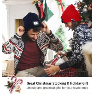 CENSGO Bluetooth Beanie with The Light, Unique Tech Gifts for Men Husband Him Teen, Wireless Headphones for Fishing Jogging Working, Christmas Stocking Black