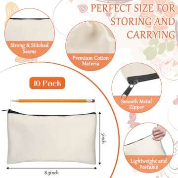 Legigo 10 Pack Blank DIY Craft Case Blank Makeup Bags- Beige Canvas Pencil Pouch Bulk Cosmetic Bag M...