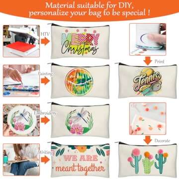 Legigo 10 Pack Blank DIY Craft Case Blank Makeup Bags- Beige Canvas Pencil Pouch Bulk Cosmetic Bag Multi-Purpose Travel Toiletry Zipper Bags (8.3 × 5 Inch)