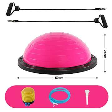 BIGTREE Balance Trainer Stability Half Ball with Resistance Bands - 55cm - Pink
