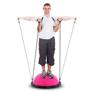 BIGTREE Balance Trainer Stability Half Ball with Resistance Bands - 55cm - Pink