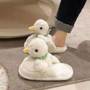 VTTDB Duck Slippers Women Fuzzy Animal Plush Winter Indoor House Slides Warm Fluffy Slipper(8.5-9,White,Female,adult,US_Footwear_Size_System,Adult,Medium,Women,Numeric Range,8.5,China,9)