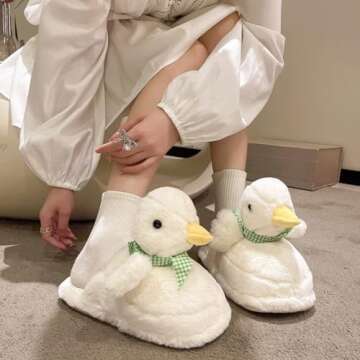 VTTDB Duck Slippers Women Fuzzy Animal Plush Winter Indoor House Slides Warm Fluffy Slipper(8.5-9,White,Female,adult,US_Footwear_Size_System,Adult,Medium,Women,Numeric Range,8.5,China,9)