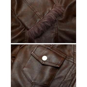 Aelfric Eden Womens Leather Jacket Zipper Fashion Vintage Furry Paneled Faux Leather Coat