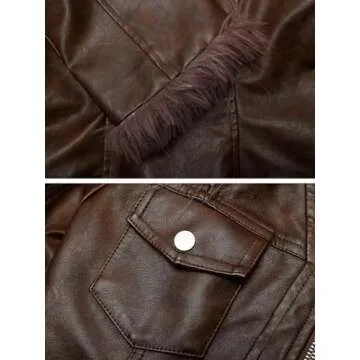 Aelfric Eden Womens Leather Jacket Zipper Fashion Vintage Furry Paneled Faux Leather Coat