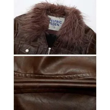 Aelfric Eden Womens Leather Jacket Zipper Fashion Vintage Furry Paneled Faux Leather Coat