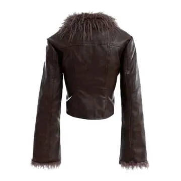 Aelfric Eden Womens Leather Jacket Zipper Fashion Vintage Furry Paneled Faux Leather Coat