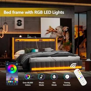 Dnxao Queen Bed Frame with RGB LED Lights and Storage