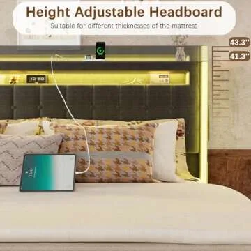 Dnxao Queen Bed Frame with RGB LED Lights and Storage