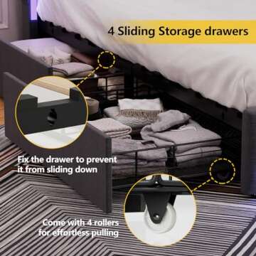 Dnxao Queen Bed Frame with RGB LED Lights and Storage