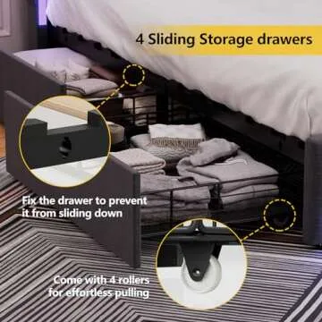 Dnxao Queen Bed Frame with RGB LED Lights and Storage