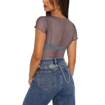 REORIA Sexy Sheer Mesh Shirt for Women - Y2K Style