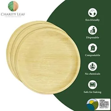 Charity Leaf Disposable Palm Leaf 12" Round Plates (25 pieces) Bamboo Like Serving Platters, Disposa...